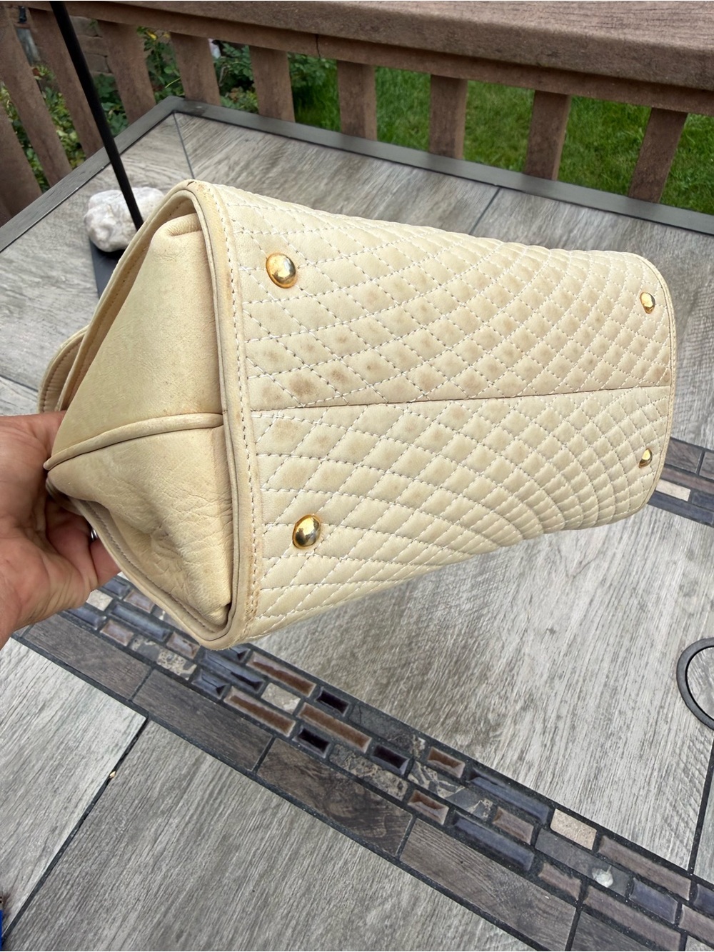 Bally Quilted Cream Top-Handle Satchel with Gold Hardware - Picture 6 of 13
